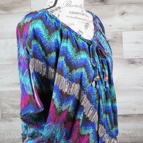 Scott* Women's V-Neck Tie Dolman‎ Sleeves Elastic Waist Blouse~ Size Small - Picture 5 of 14